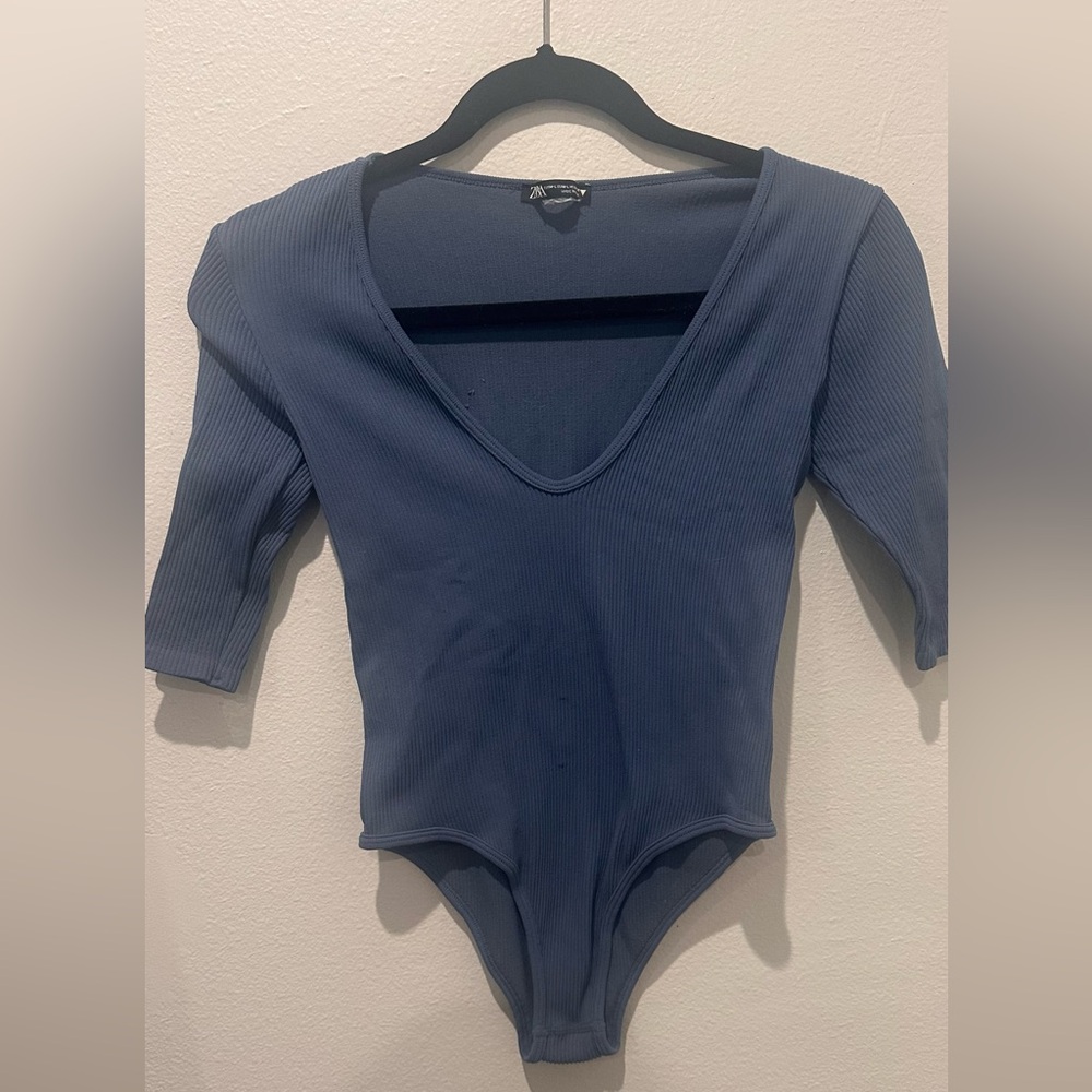 Zara Navy Ribbed Bodysuit